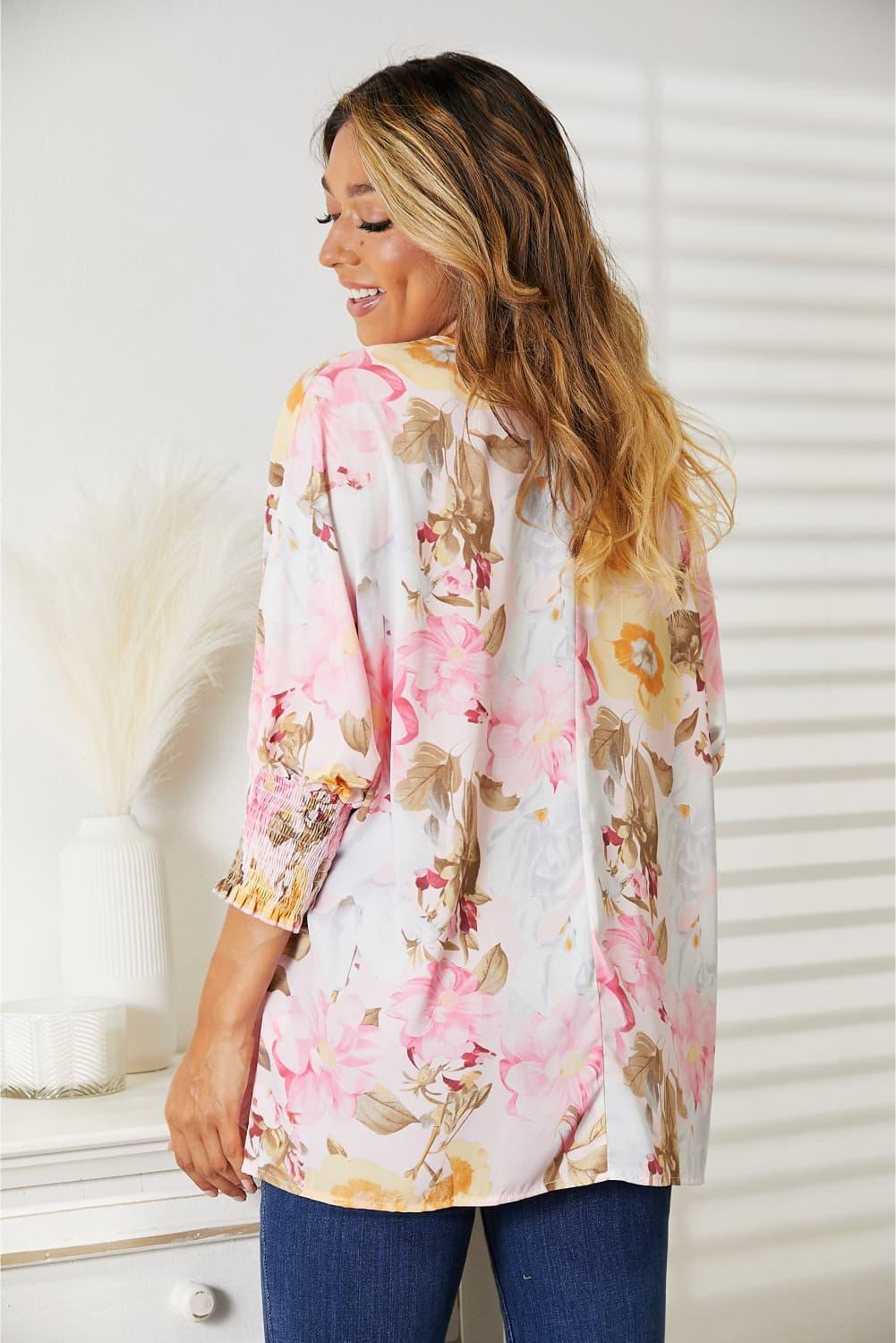 Double Take Floral Round Neck Three-Quarter Sleeve Top Carauana Store