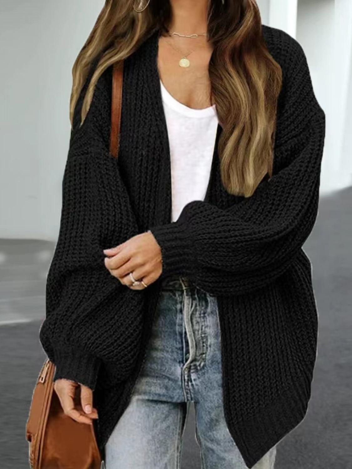 Drop Shoulder Balloon Sleeve Cardigan Carauana Store