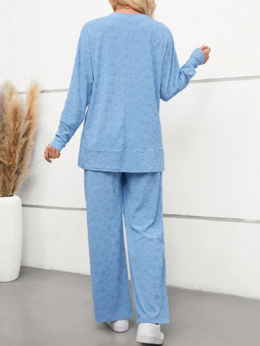Flower V-Neck Long Sleeve Top and Pants Set Carauana Store