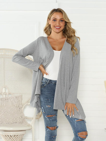 Shiny Floral Open Front Long Sleeve Cardigan Carauana Store