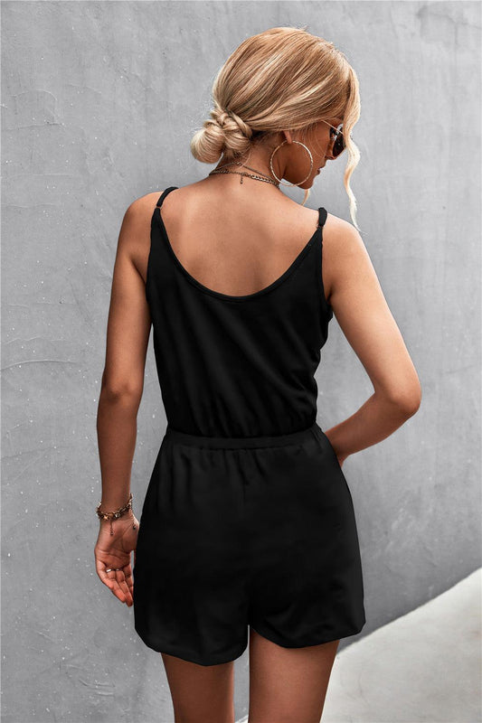 Spaghetti Strap V-Neck Pocket Romper Carauana Store