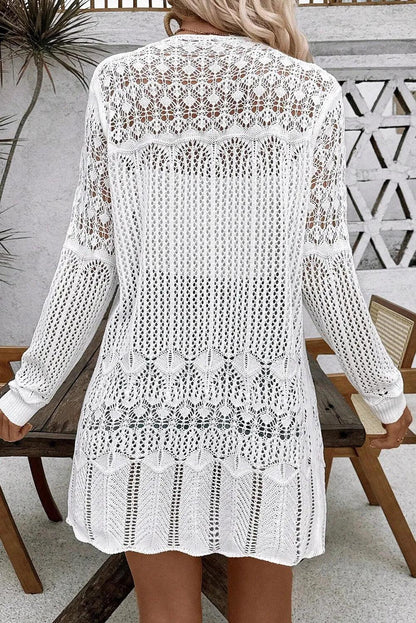 Openwork Open Front Long Sleeve Cardigan Carauana Store