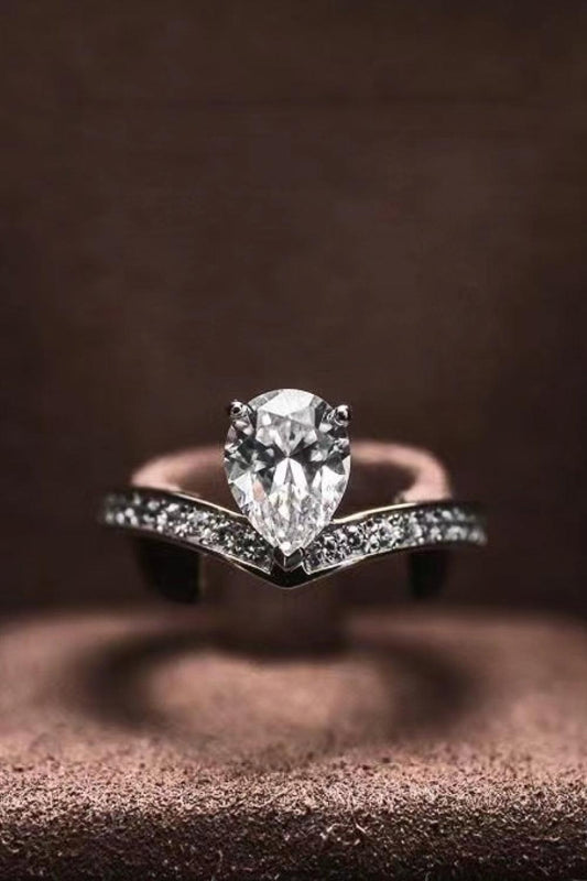925 Sterling Silver Teardrop 1 Carat Moissanite Ring Carauana Store