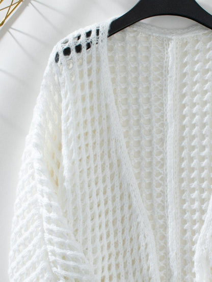 Openwork Open Front Long Sleeve Cardigan Carauana Store