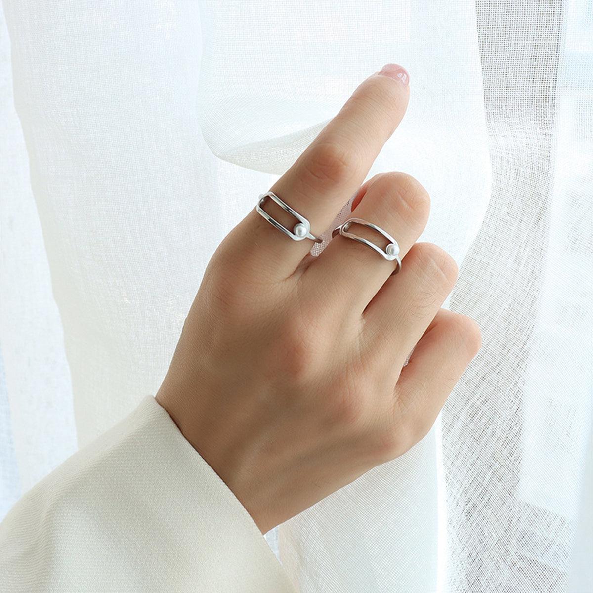 Synthetic Pearl Titanium Steel Ring Carauana Store