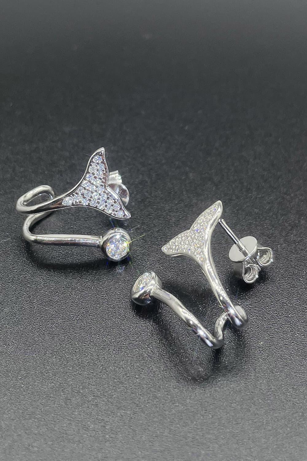 Moissanite Fishtail Rhodium-Plated Earrings Carauana Store