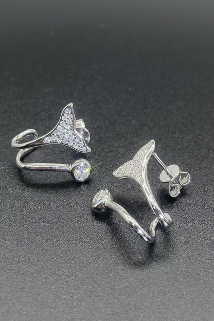 Moissanite Fishtail Rhodium-Plated Earrings Carauana Store