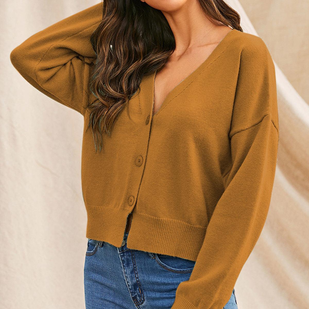 V-Neck Button Up Long Sleeve Cardigan Carauana Store