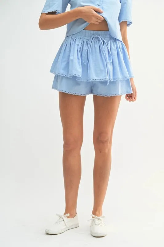 MABLE Collared Button Down Crop Top and Skort Set Carauana Store