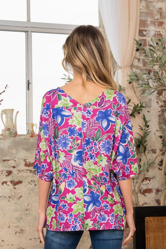 Sew In Love Full Size V-Neck Floral Half Sleeve Top Carauana Store