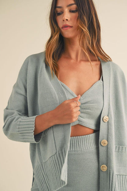 MABLE 3 Pieces Sweater Set with Crop Cami, Mini Skirt, Cardigan Carauana Store