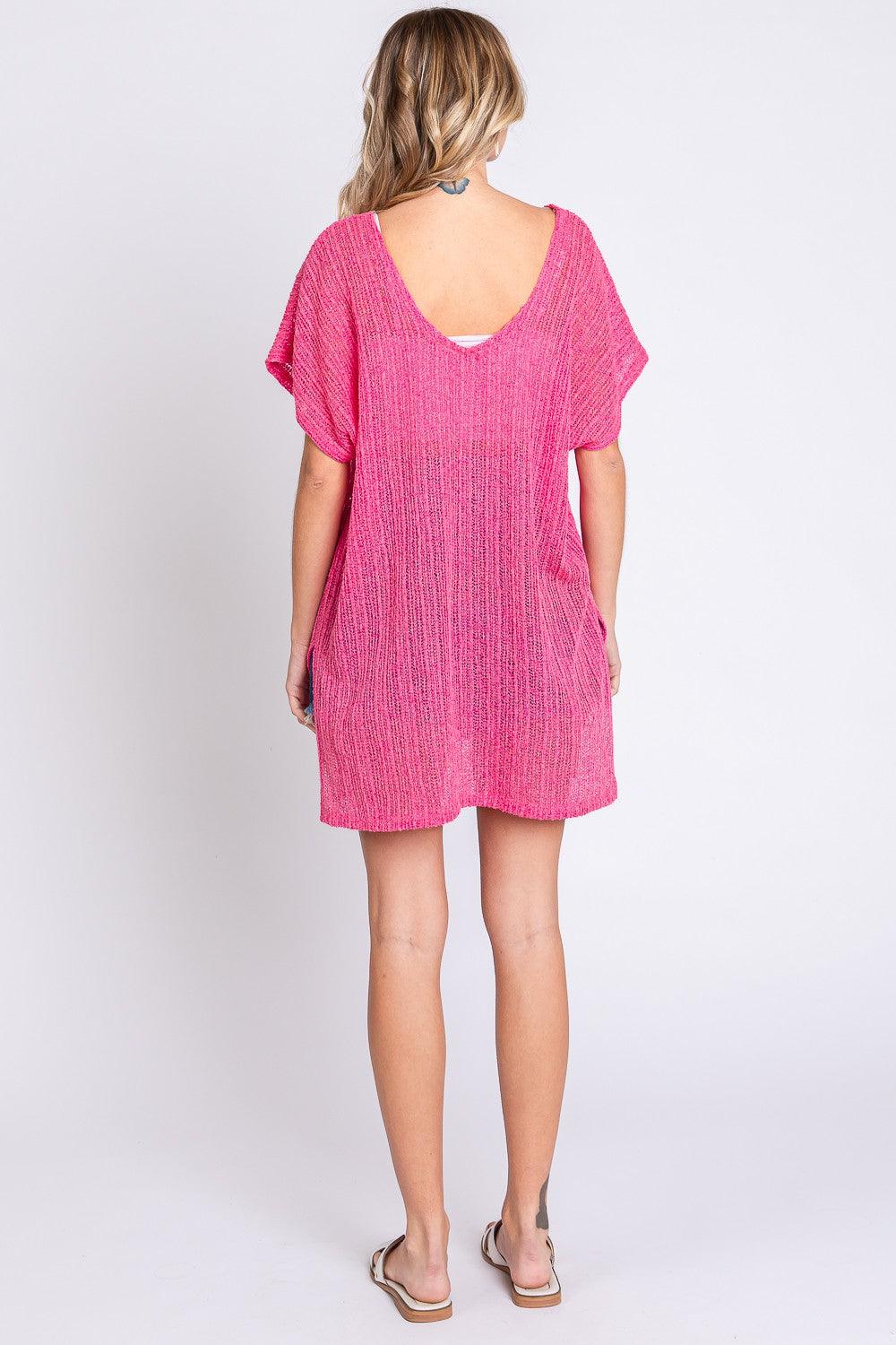 GeeGee Short Sleeve Side Slit Knit Cover Up Dress Carauana Store