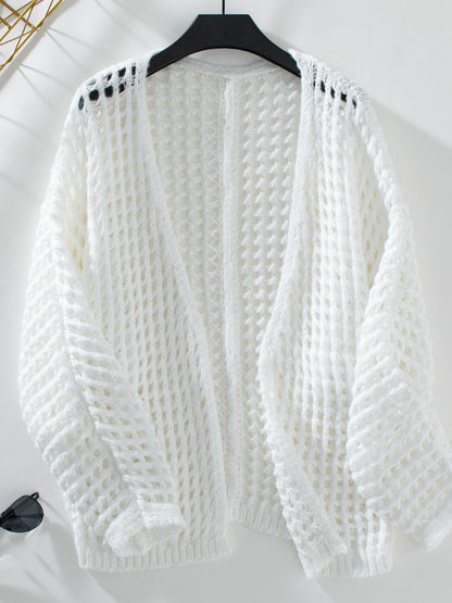 Openwork Open Front Long Sleeve Cardigan Carauana Store
