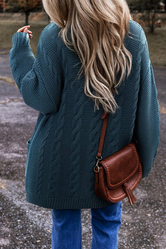 Cable-Knit Button Up Long Sleeve Cardigan Carauana Store
