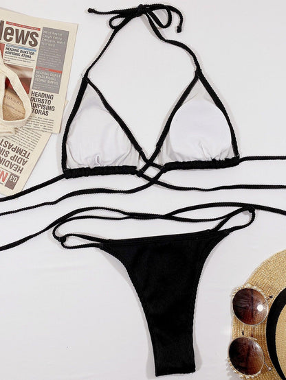 Halter Neck Crisscross Ribbed Bikini Set Carauana Store