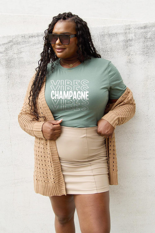 Simply Love Full Size CHAMPAGNE VIBES Short Sleeve T-Shirt Carauana Store