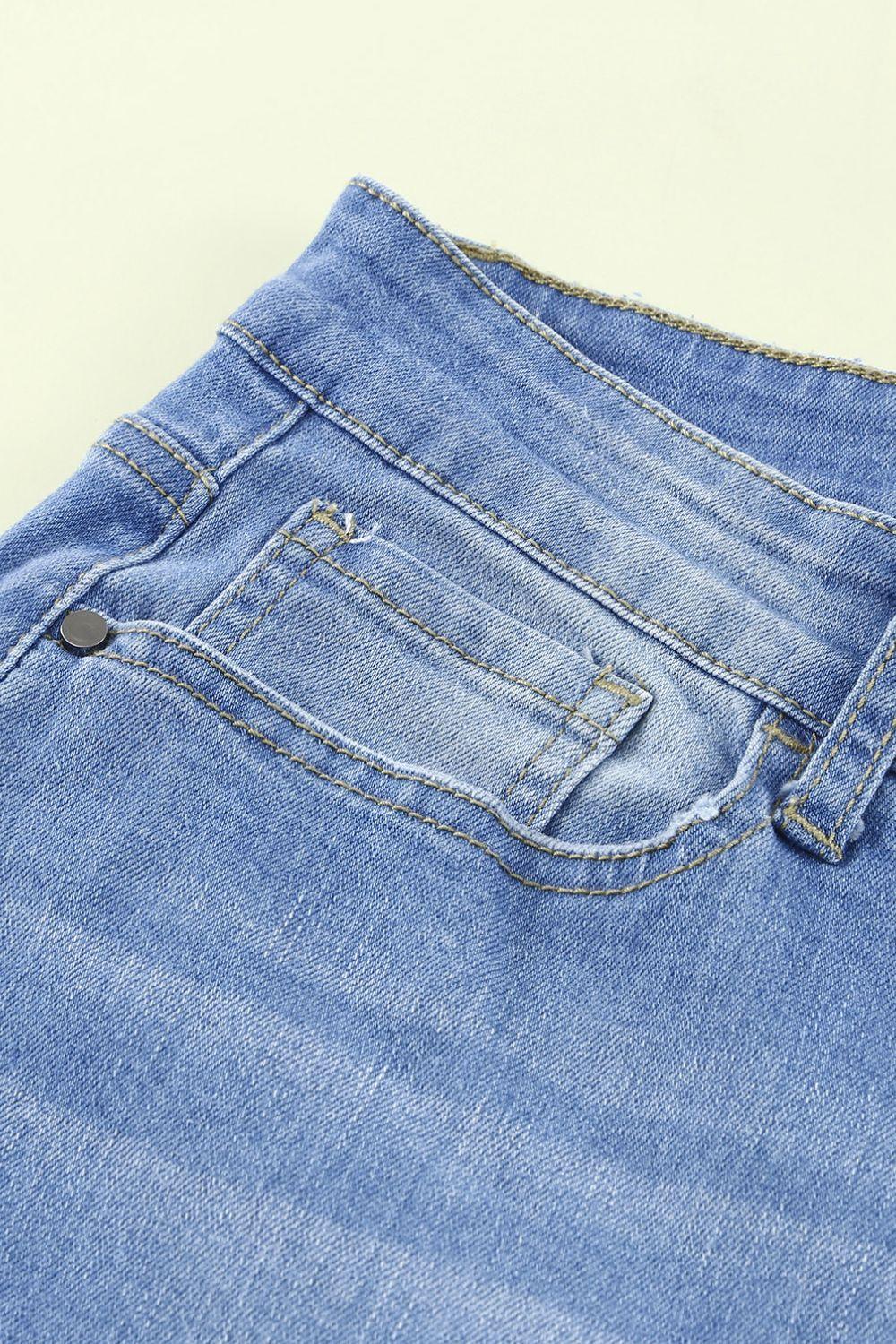 Button-Fly Distressed Raw Hem Flare Jeans Carauana Store