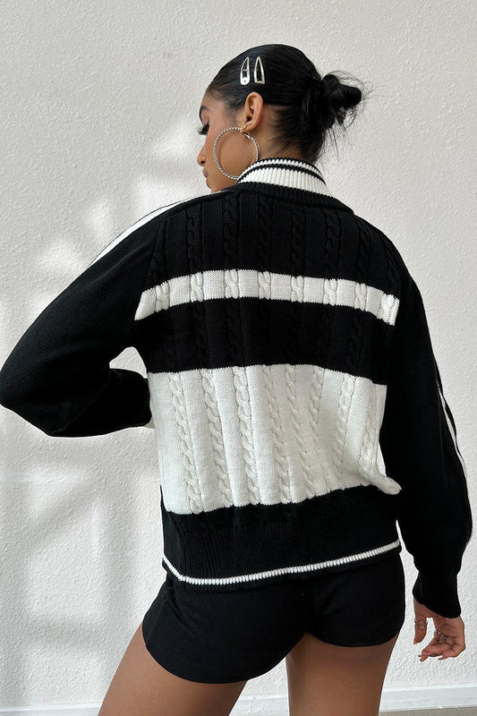 Cable-Knit Color Block Raglan Sleeve Cardigan Carauana Store
