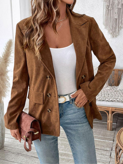 Perfee Decorative Pocket Flap Lapel Collar Long Sleeve Outerwear Carauana Store