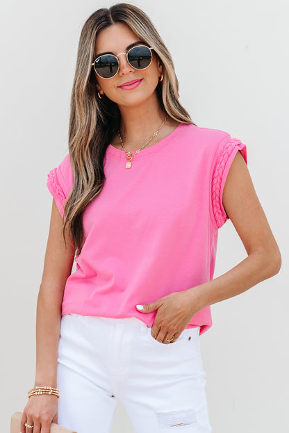 Bonbon Braided Cap Sleeve Crew Neck T Shirt