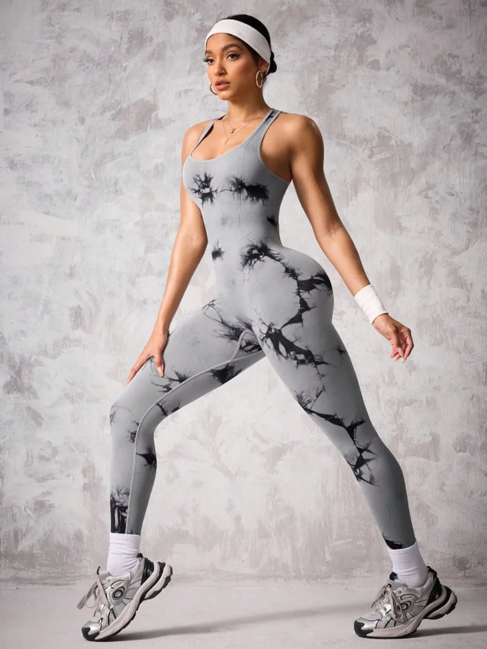 Back Crisscross Tie-Dye Scoop Neck Active Jumpsuit Carauana Store