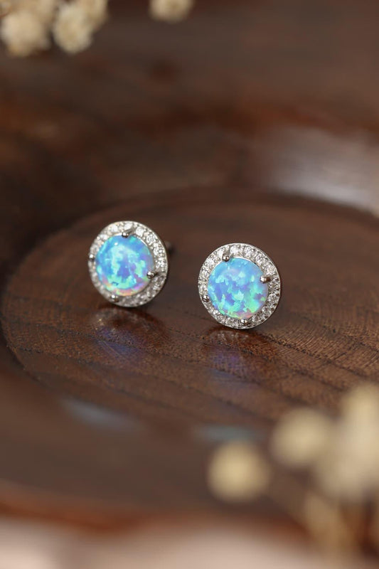 925 Sterling Silver Platinum-Plated Opal Round Stud Earrings Carauana Store