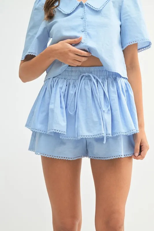MABLE Collared Button Down Crop Top and Skort Set Carauana Store