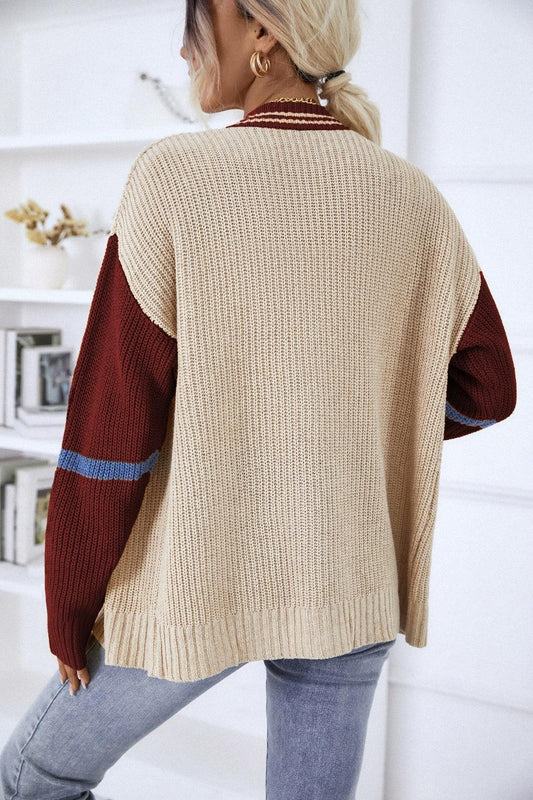 Contrast Button Up Dropped Shoulder Cardigan Carauana Store