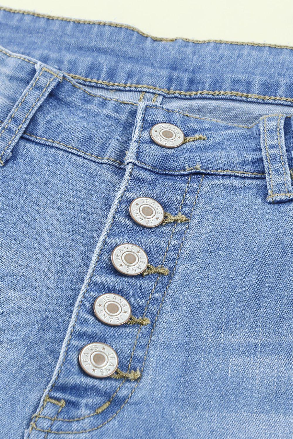 Button-Fly Distressed Raw Hem Flare Jeans Carauana Store