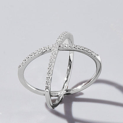 X Shape Inlaid Zircon 925 Sterling Silver Ring Carauana Store