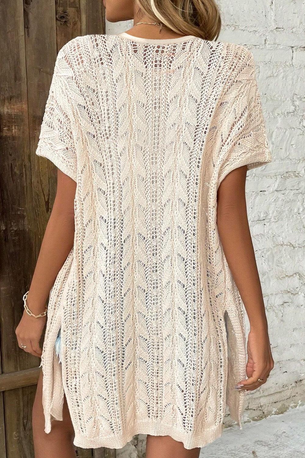 Openwork Open Front Short Sleeve Cardigan Carauana Store