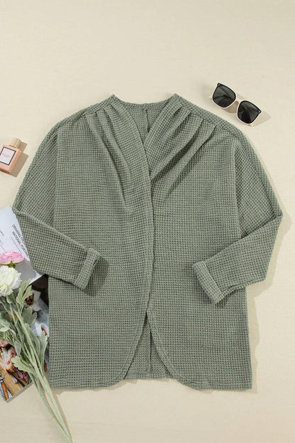 Waffle-Knit Open Front Long Sleeve Cover Up