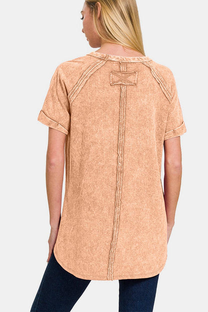 Zenana Heathered Round Neck Short Sleeve Top Carauana Store