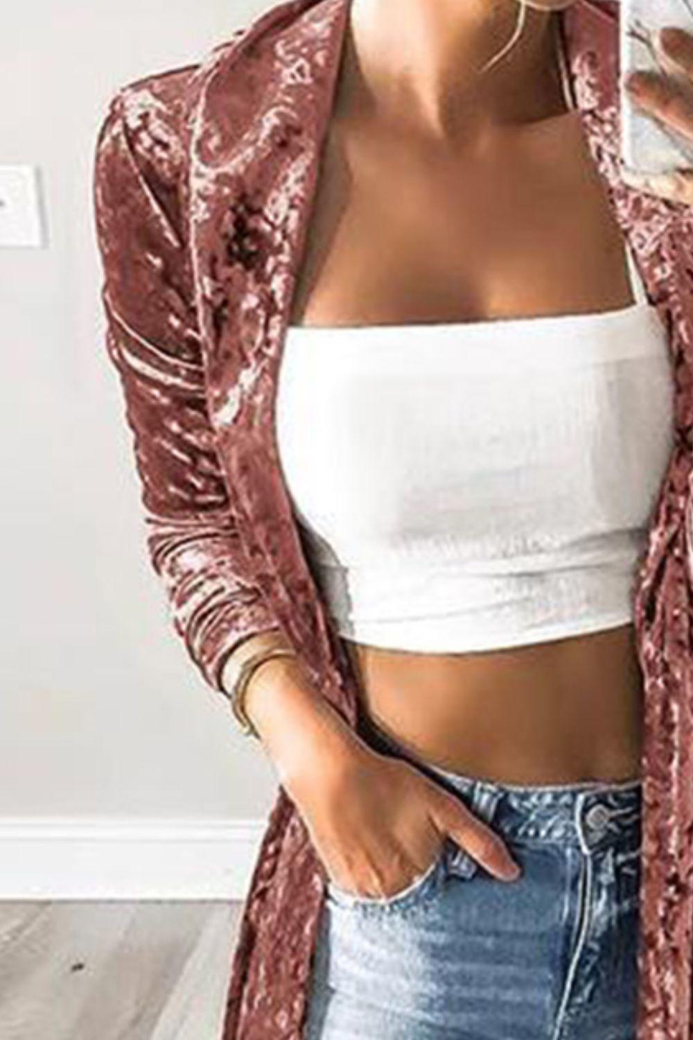 Open Front Long Sleeve Longline Velvet Cardigan Carauana Store