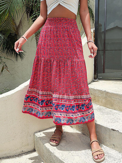 Printed Tiered High Waist Skirt Carauana Store