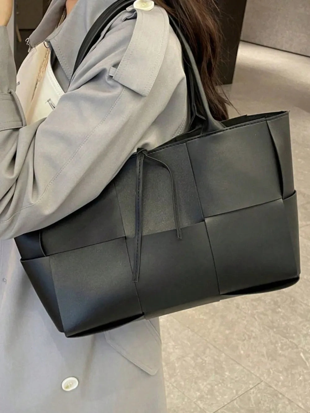 PU Leather Woven Handbag and Clutch Set Carauana Store