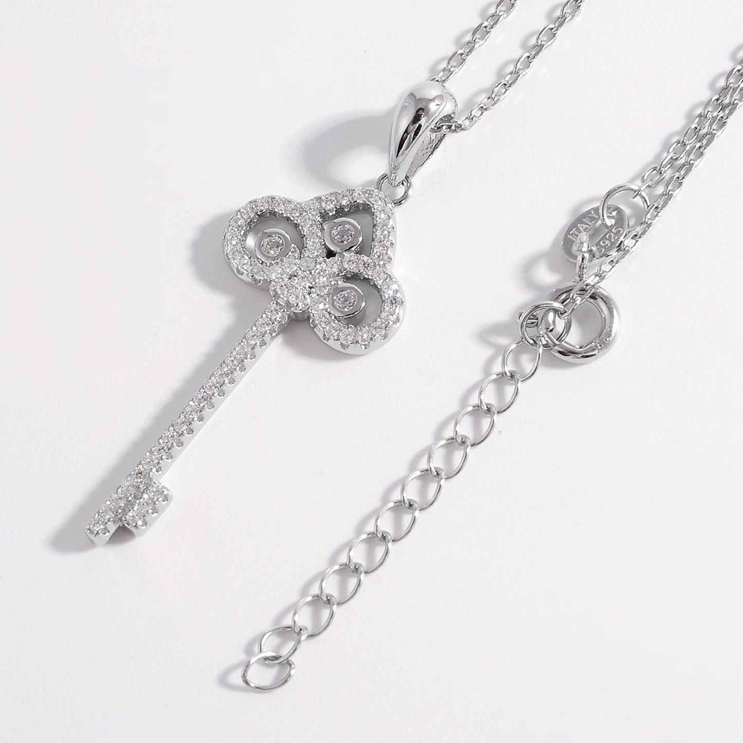 925 Sterling Silver Inlaid Zircon Key Shape Necklace Carauana Store