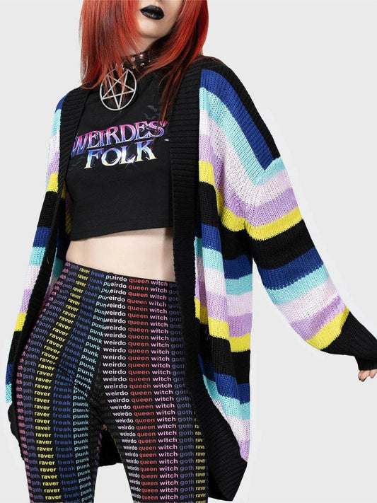 Striped Open Front Long Sleeve Cardigan Carauana Store