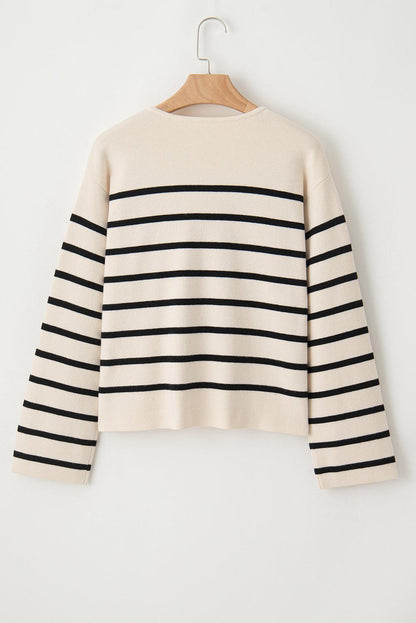 Striped Button Up Round Neck Cardigan Carauana Store