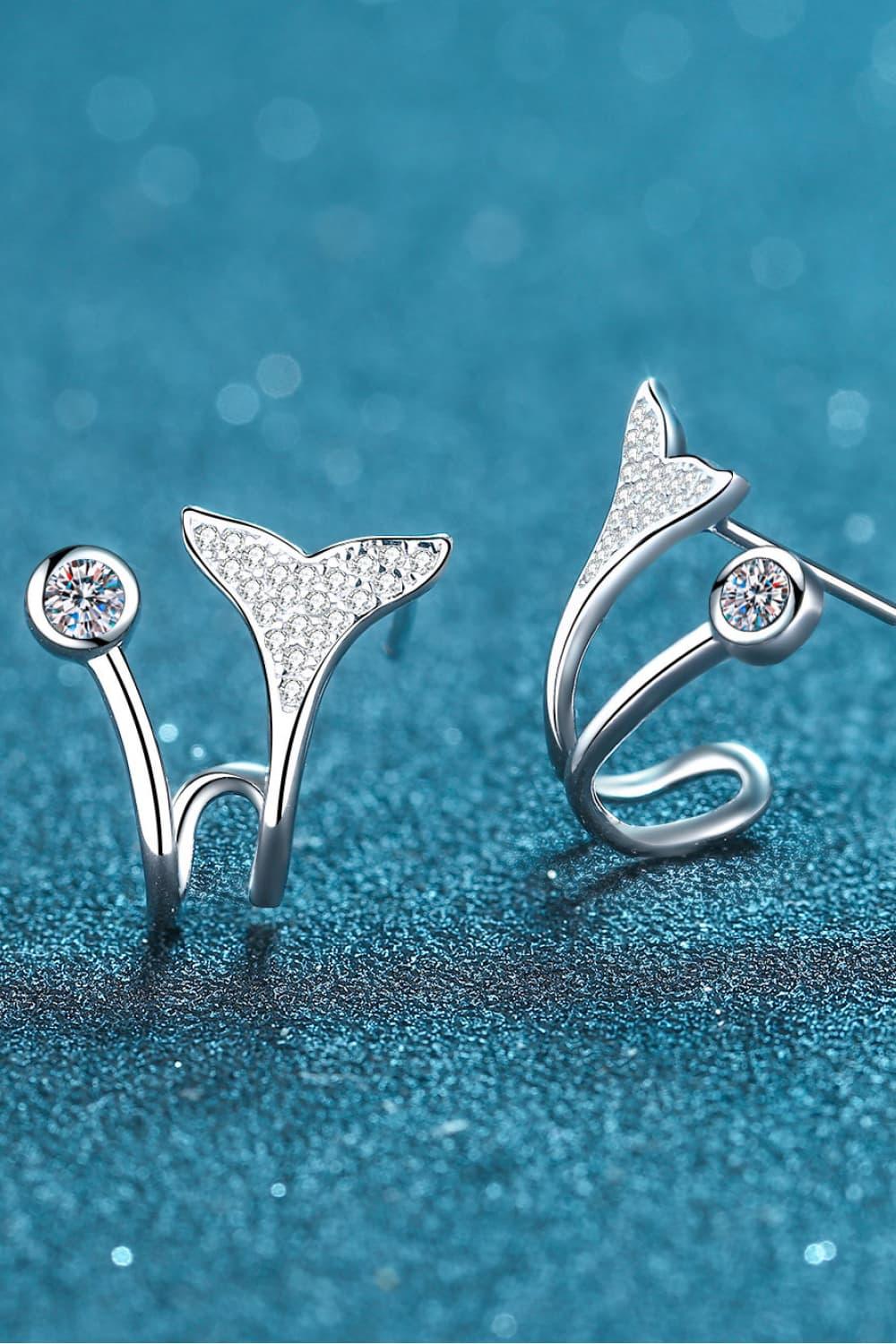 Moissanite Fishtail Rhodium-Plated Earrings Carauana Store
