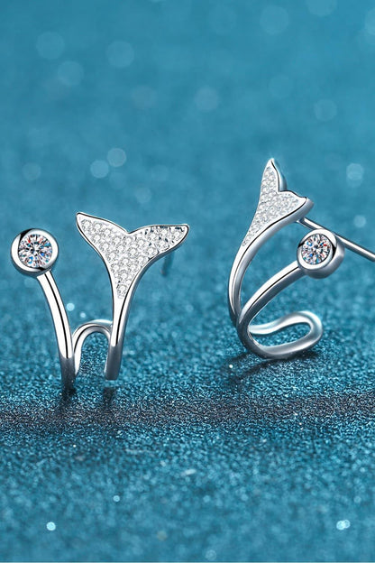 Moissanite Fishtail Rhodium-Plated Earrings Carauana Store