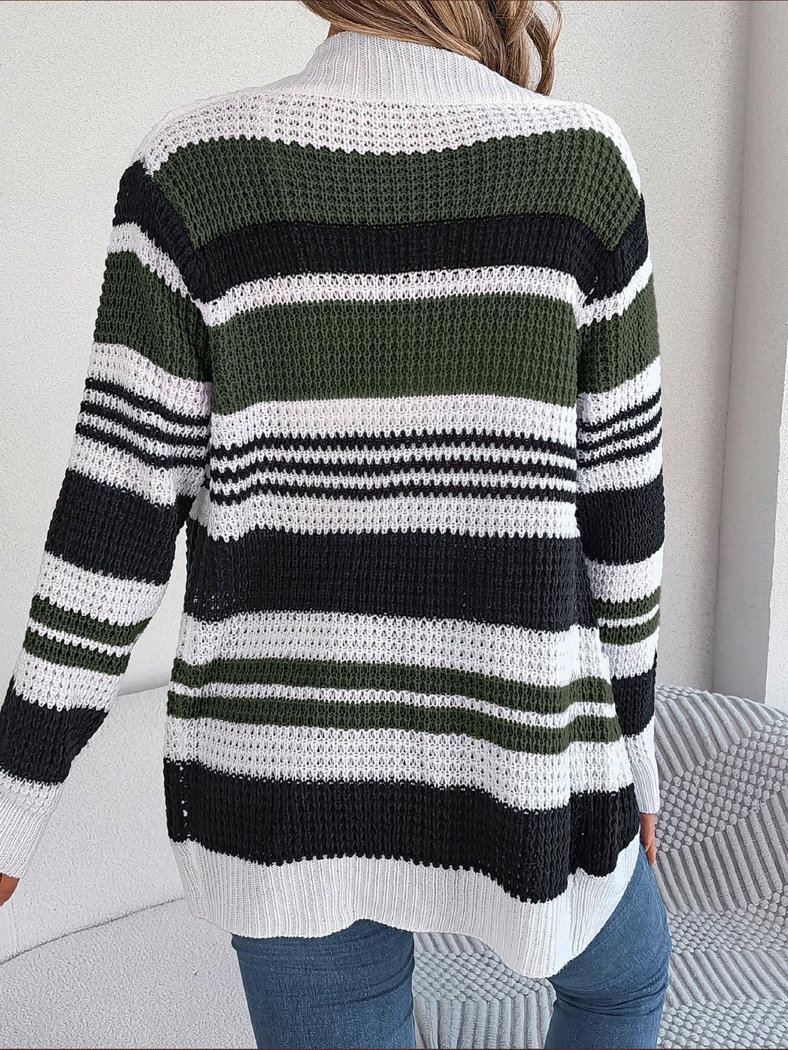 Striped Open Front Long Sleeve Cardigan Carauana Store