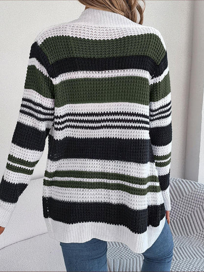 Striped Open Front Long Sleeve Cardigan Carauana Store