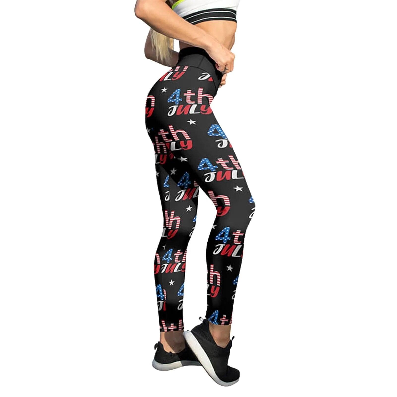 American Flag Printed Leggings For Women Tummy Control Skinny Pants For Yoga Running Pilates Free Shipping