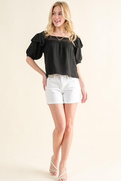 And The Why Square Neck Ruffled Blouse Carauana Store