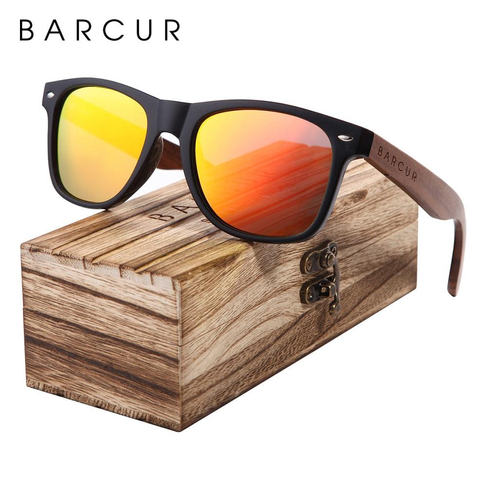 BARCUR Sunglasses Anti Blue Night Vision Mirror Free Wood Box