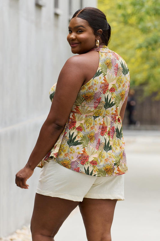 Be Stage Full Size Floral Halter Top in Green Carauana Store