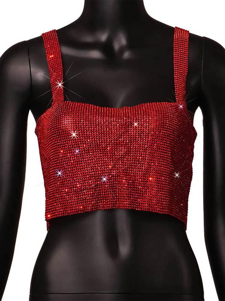 Bling Rhinestone Party Crop Top Backless Straps Full Diamonds