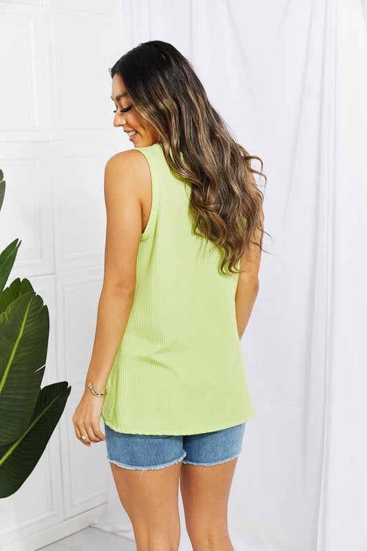 Blumin Apparel Chance of Sun Full Size Ribbed V-Neck Tank in Green Carauana Store