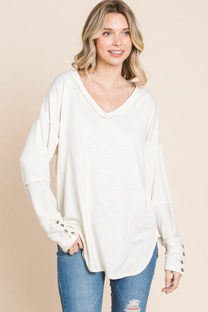 Culture Code Full Size V-Neck Dropped Shoulder Blouse Carauana Store